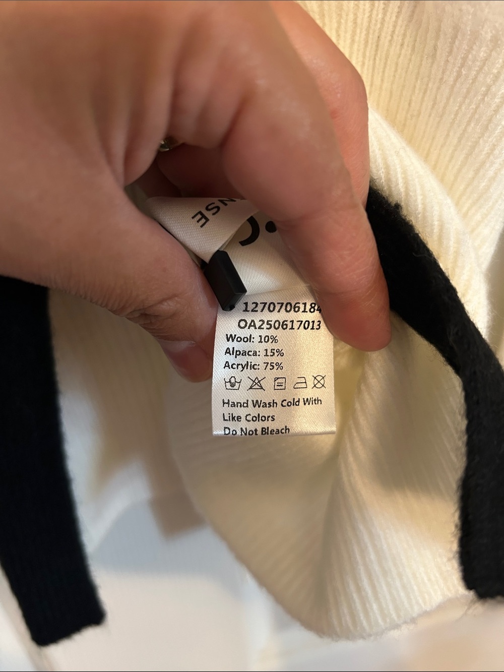 Commense Contrast Trim Button Wool Blend Cream Cardigan with Black Trim - Picture 6 of 7